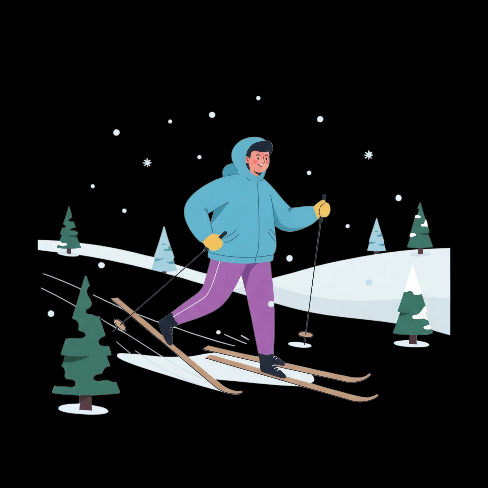 Skiing Through Snow