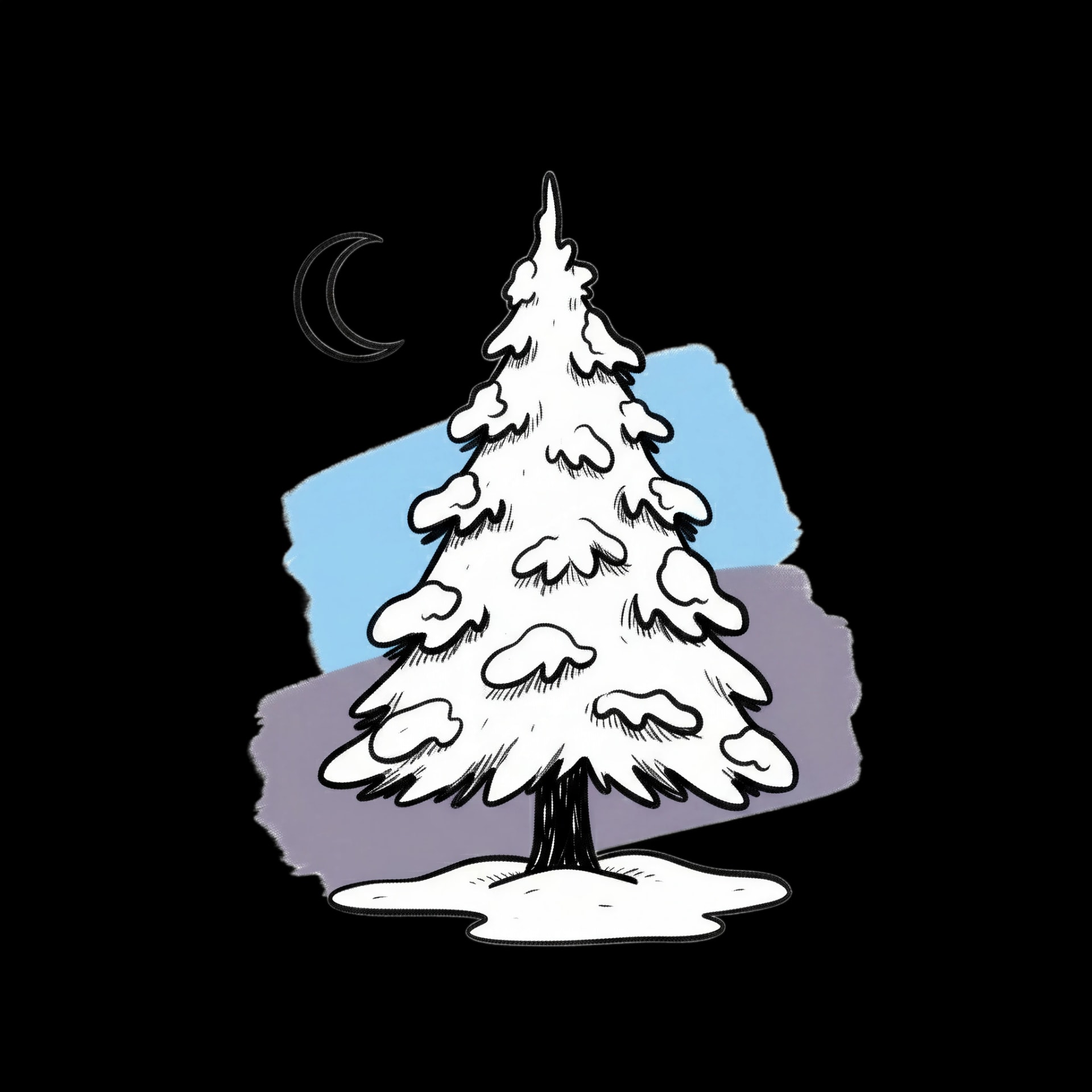 Snowy Pine and Moon
